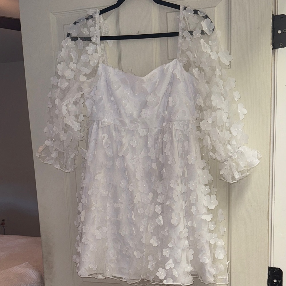 White Floral Sheer Sleeve Dress